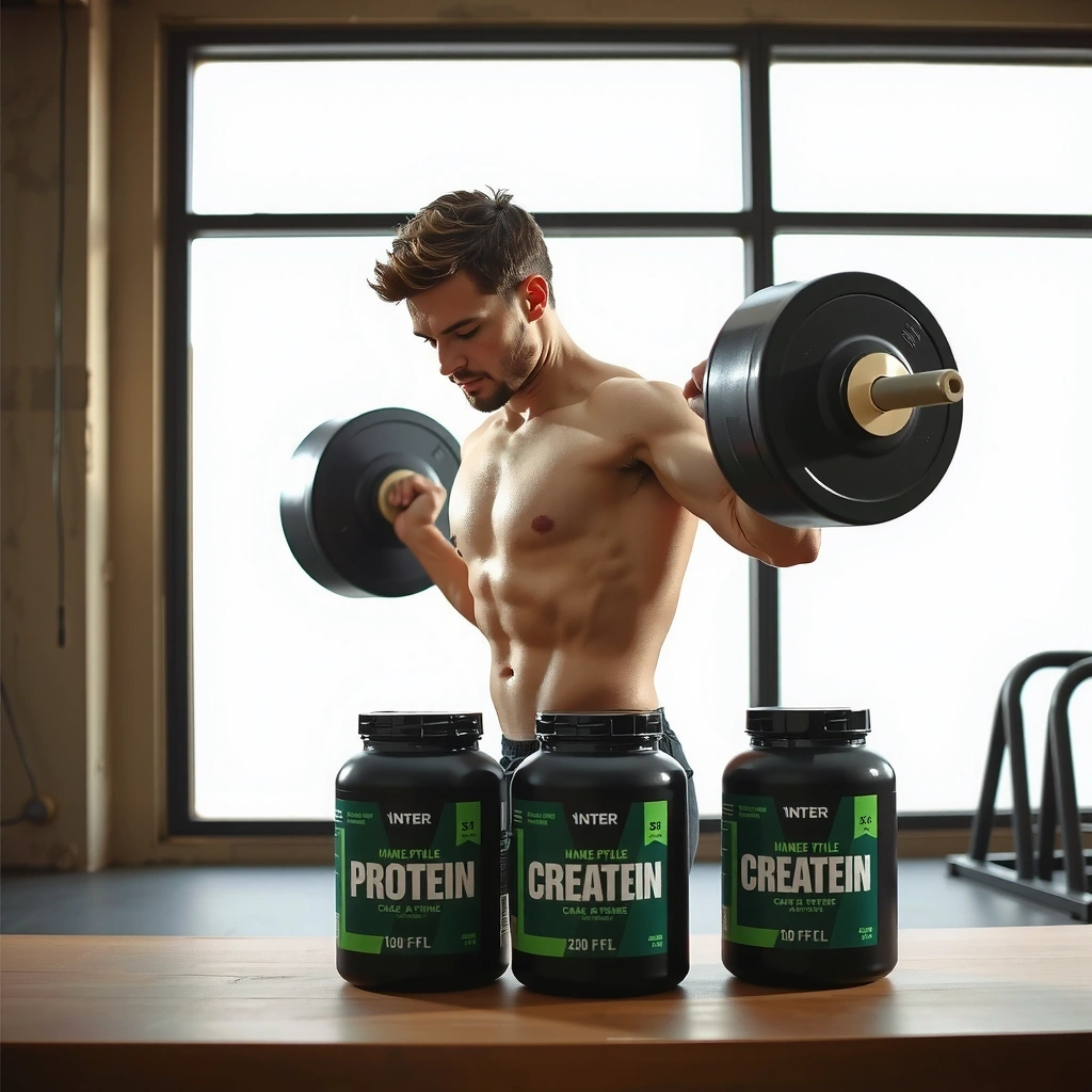 Pessoa a fazer treino de força com suplementos para massa muscular